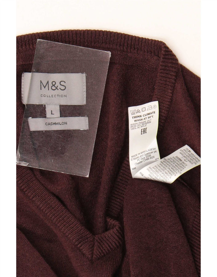 Marks & Spencer Herren-Pullover mit V-Ausschnitt, großes braunes Acryl