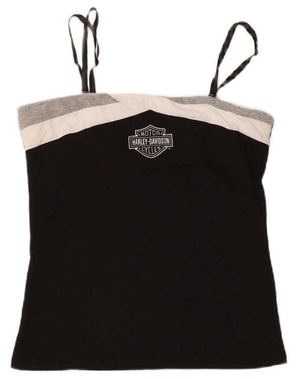 Harley Davidson Damen Graphic Crop Cami Top UK 14 Large Schwarze Baumwolle