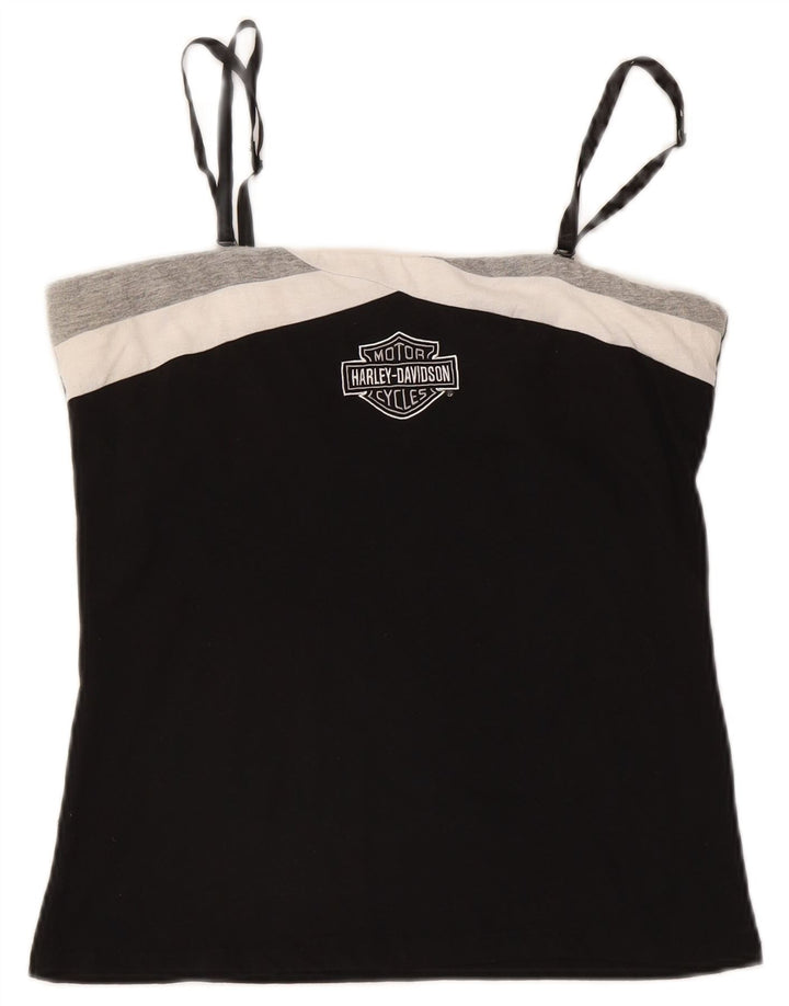 Harley Davidson Damen Graphic Crop Cami Top UK 14 Large Schwarze Baumwolle