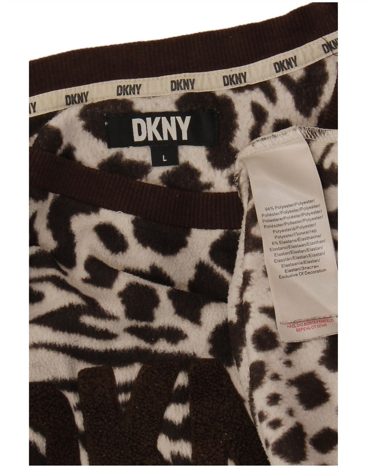 DKNY Damen-Pullover aus übergroßem grafischem Fleece, Größe 46, groß, braun, mit Tiermuster