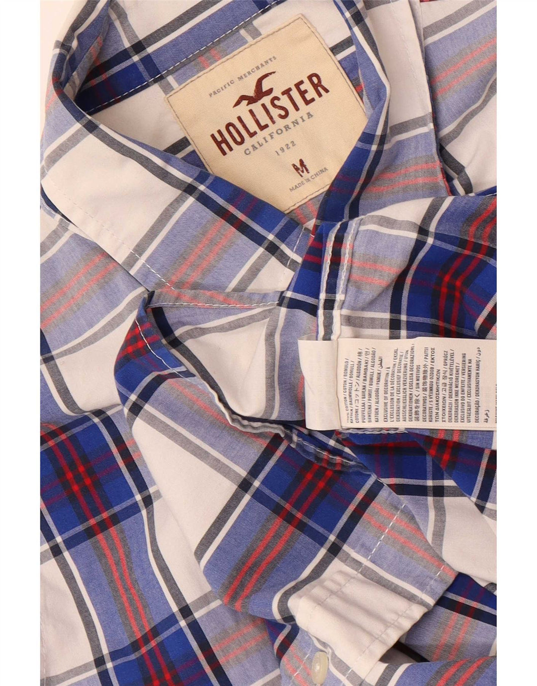 Hollister Herrenhemd aus mittelblau karierter Baumwolle