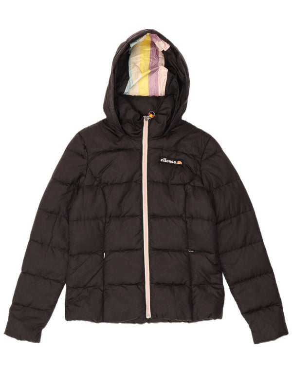 Ellesse Womens Heritage Wattierte Jacke mit Kapuze, UK 10 Small, schwarzes Nylon