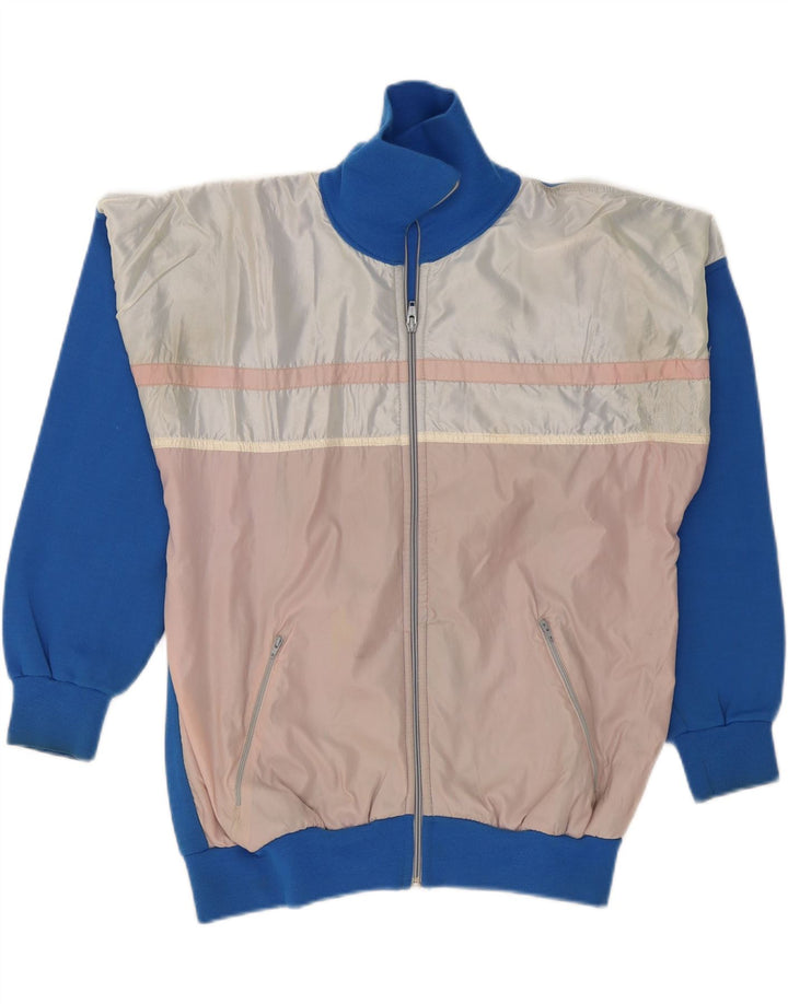 VINTAGE Mens Tracksuit Top Jacket Small Blue Colourblock Acrylic Vintage Vintage and Second-Hand Vintage from Messina Hembry 