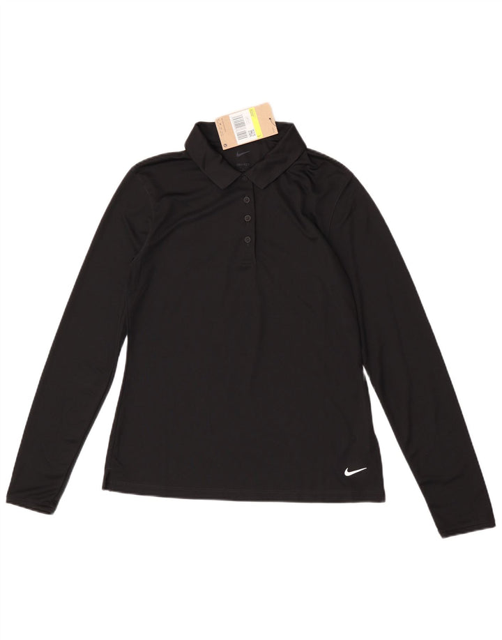 Nike Damen Dri Fit Langarm-Poloshirt, Größe S, Schwarz, Polyester