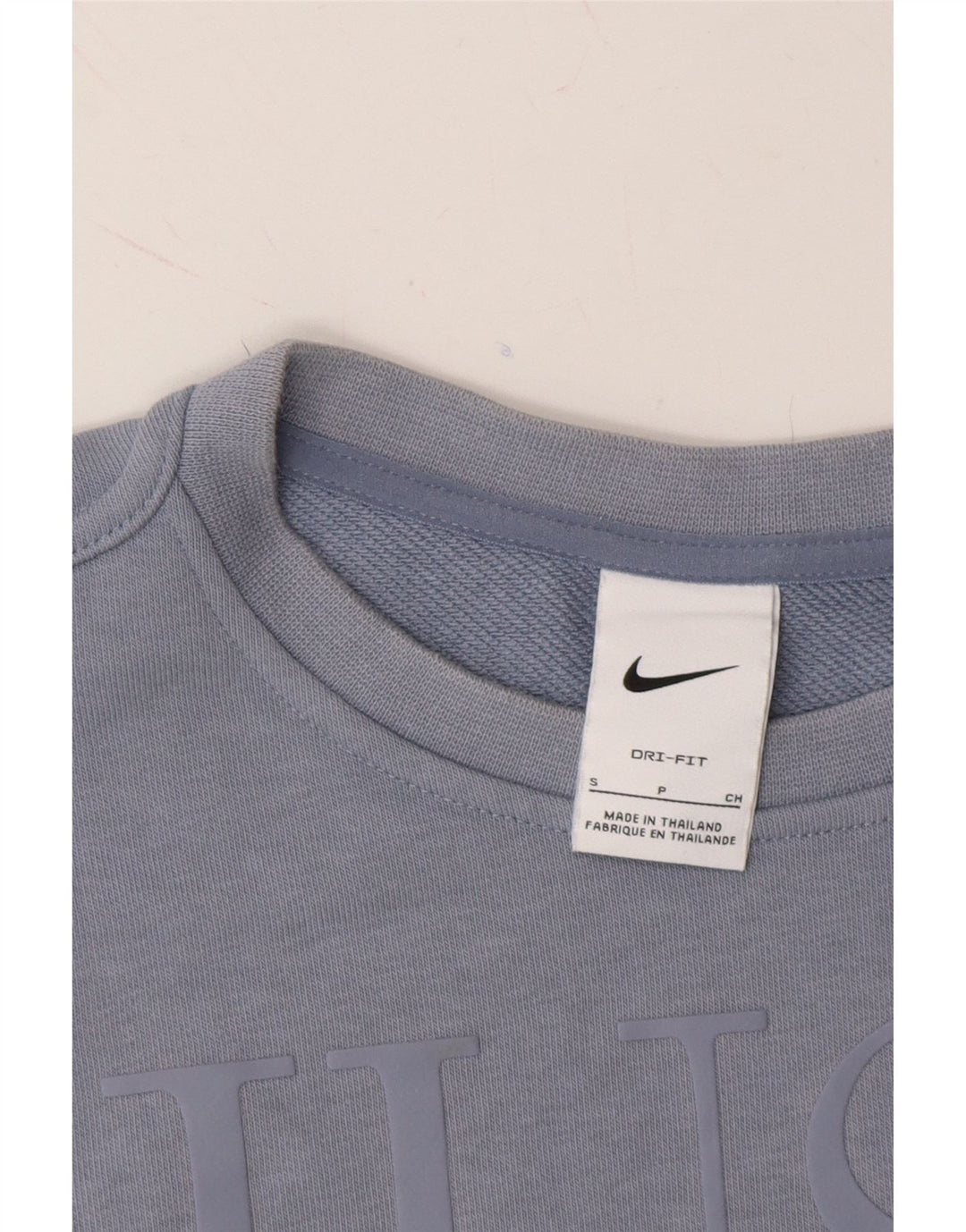NIKE Womens Dri Fit Oversized Graphic Sweatshirt Jumper UK 10 Small Blue Vintage Nike and Second-Hand Nike from Messina Hembry 