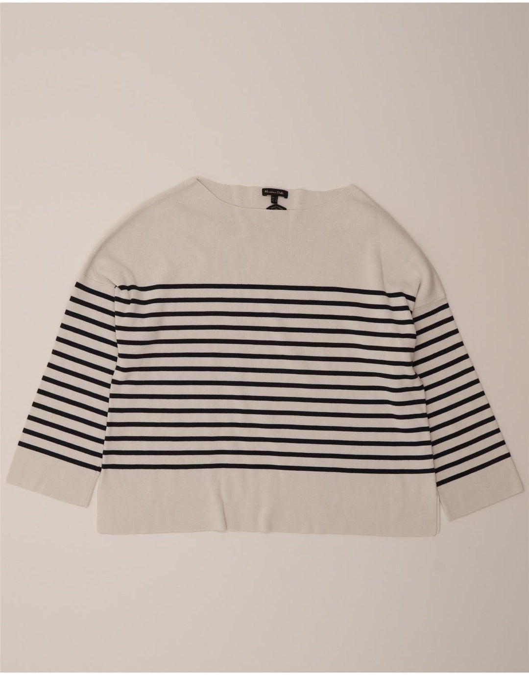 Massimo Dutti Damen-Oversize-Top mit 3/4-Ärmeln, UK-Größe 10, Größe S, weiß gestreift