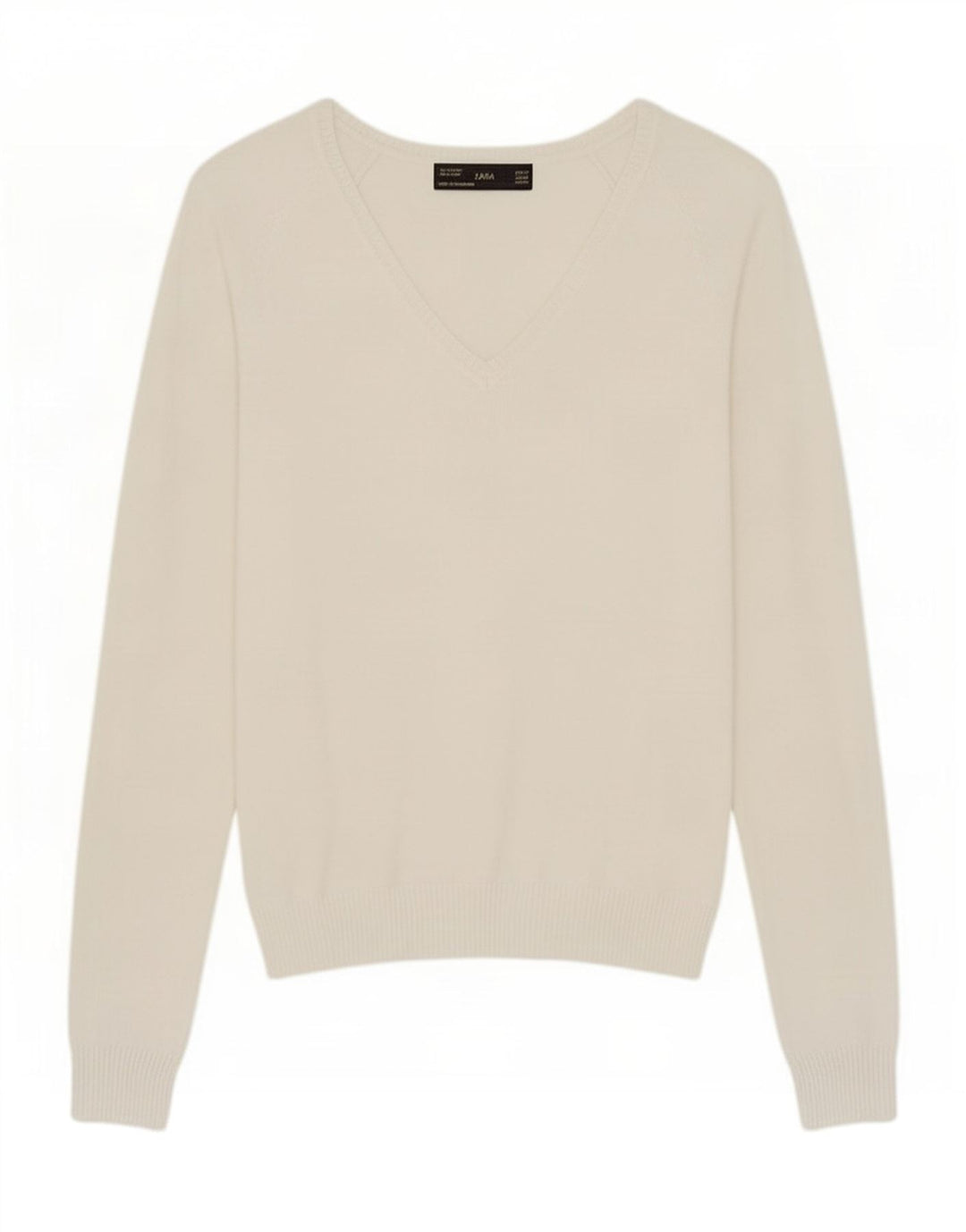 Zara Damen-Pullover mit V-Ausschnitt, UK 12, mittelweiße Baumwolle