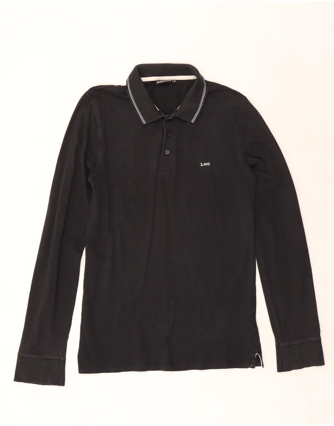 Lee Herren-Langarm-Poloshirt aus mittelschwarzer Baumwolle