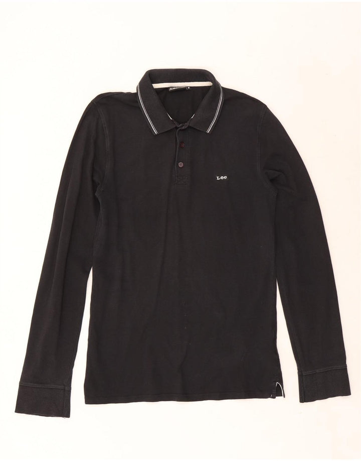 Lee Herren-Langarm-Poloshirt aus mittelschwarzer Baumwolle