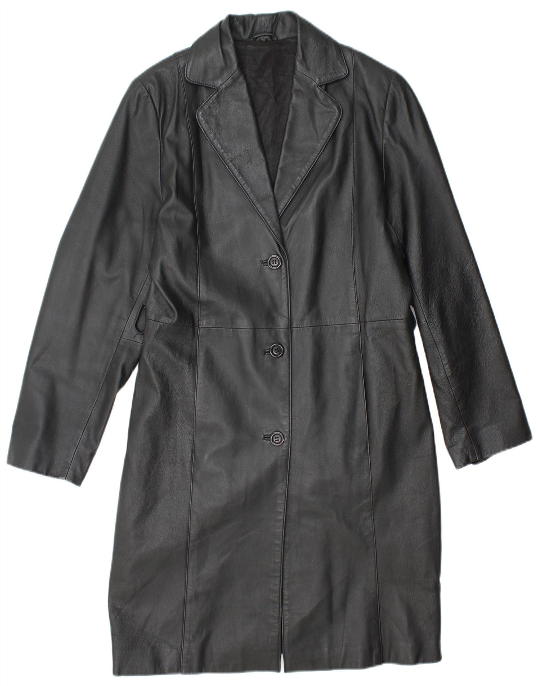 VINTAGE Damen Ledermantel UK 14 Mittelschwarzes Leder