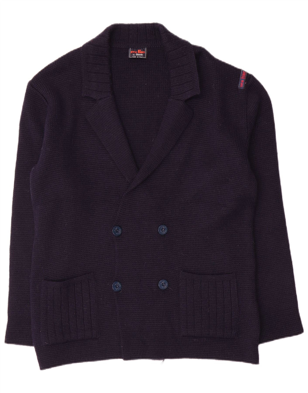 Settebello Herren-Strickjacke aus mittelblauer Wolle in Marineblau