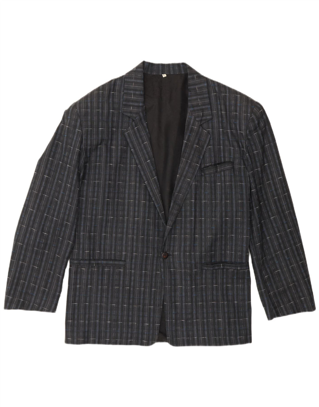 Vintage Herren 1-Knopf-Blazer-Jacke, UK 40, großes marineblaues Karo-Polyester