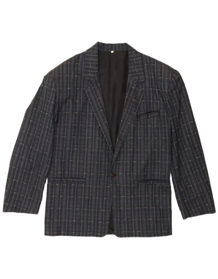 Vintage Herren 1-Knopf-Blazer-Jacke, UK 40, großes marineblaues Karo-Polyester