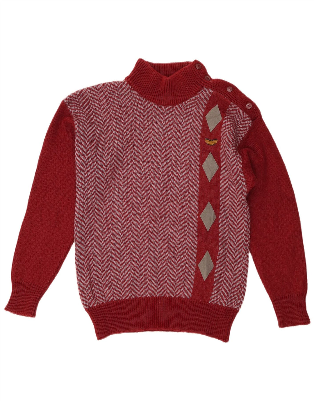 Vintage Damen Pullover mit Knopfkragen, UK 12, Mittelrot, Acryl