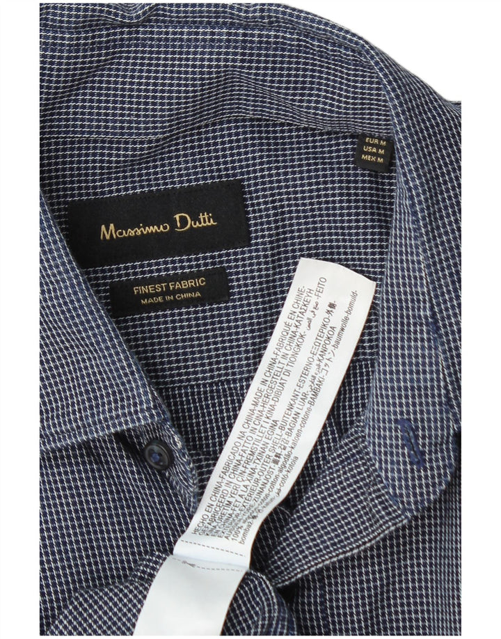 Massimo Dutti Herrenhemd, mittelgroß, marineblau, kariert, Baumwolle