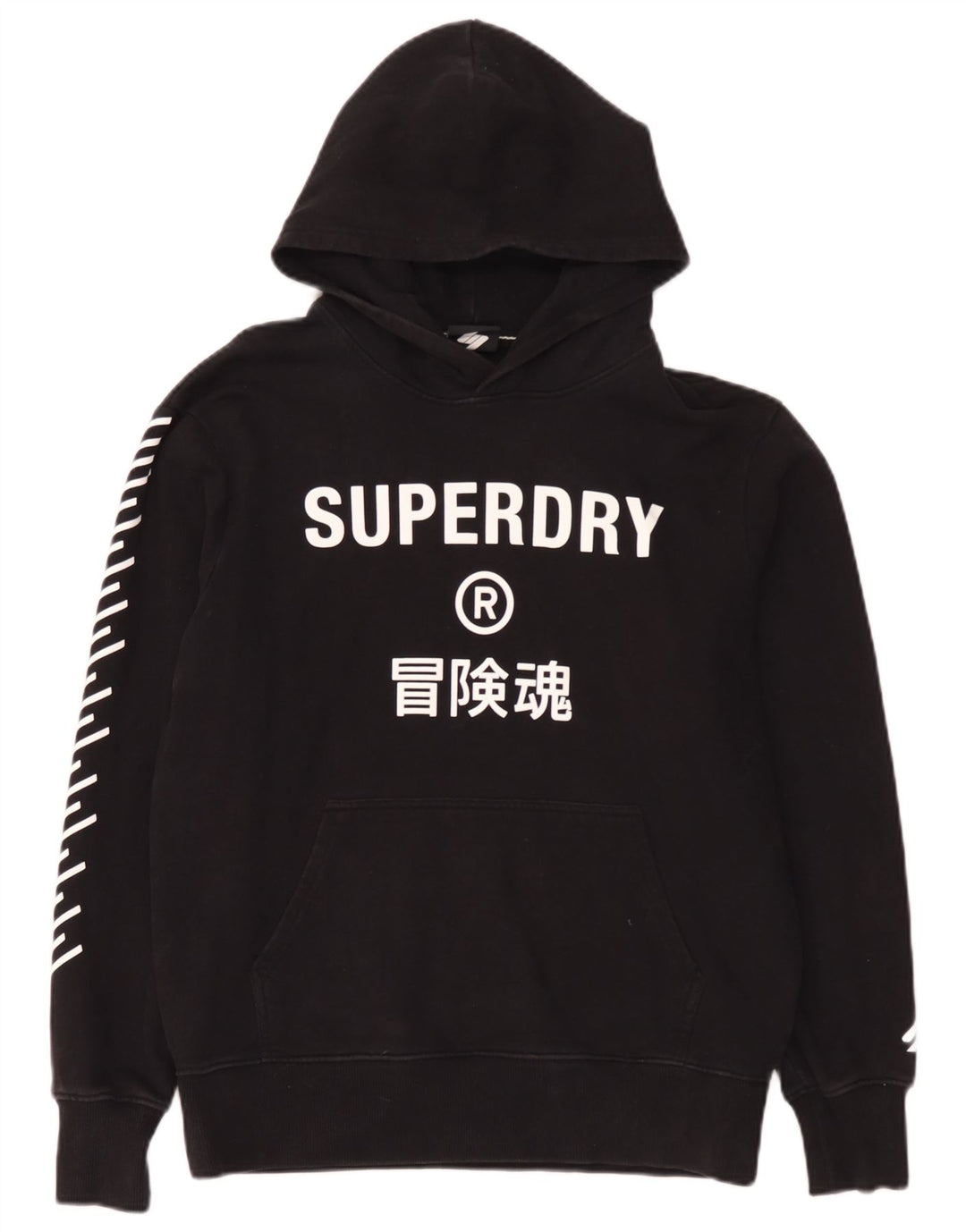Superdry Herren-Pullover mit grafischem Kapuzenpullover, groß, aus schwarzer Baumwolle
