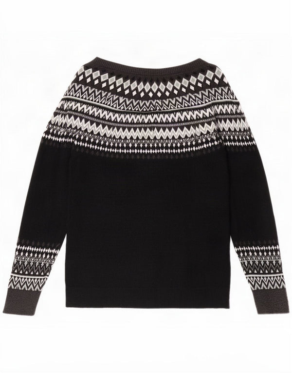 Esprit Damen-Pullover mit U-Boot-Ausschnitt, UK 18, XL, schwarze Fair-Isle-Baumwolle