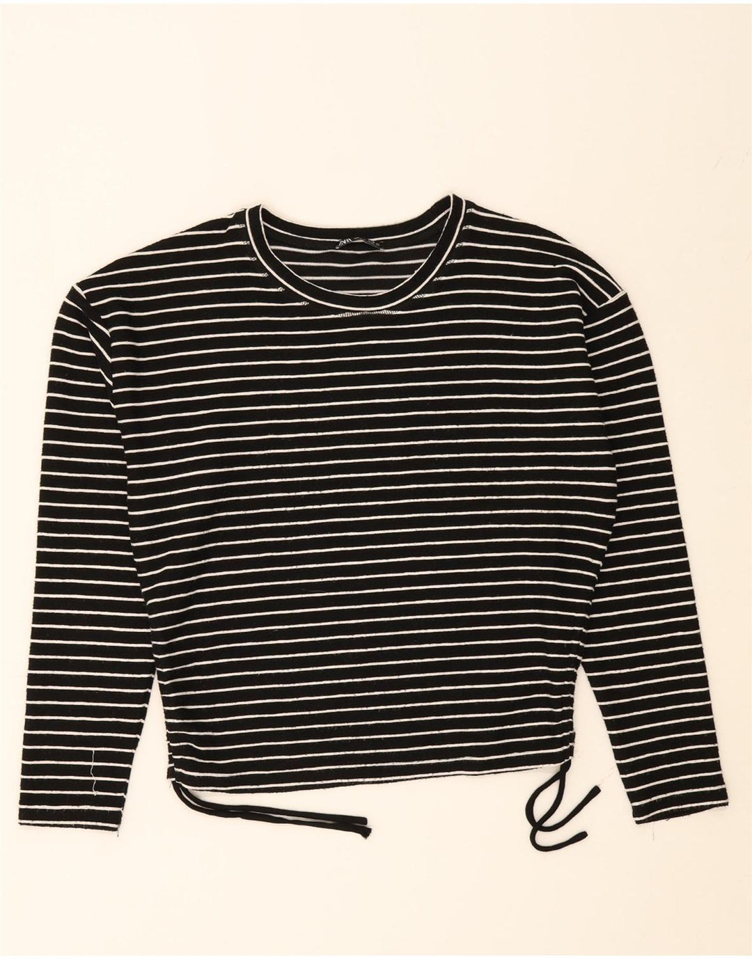 ZARA Womens Crop Top Long Sleeve UK 16 Large Black Striped Polyester Vintage Zara and Second-Hand Zara from Messina Hembry 