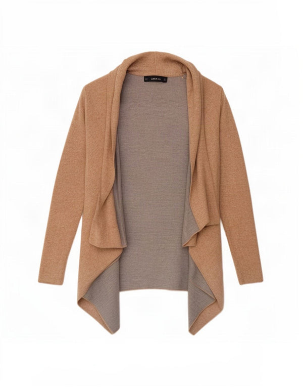 Zara Damen Asymmetrischer offener Cardigan-Pullover UK 10 Small Beige