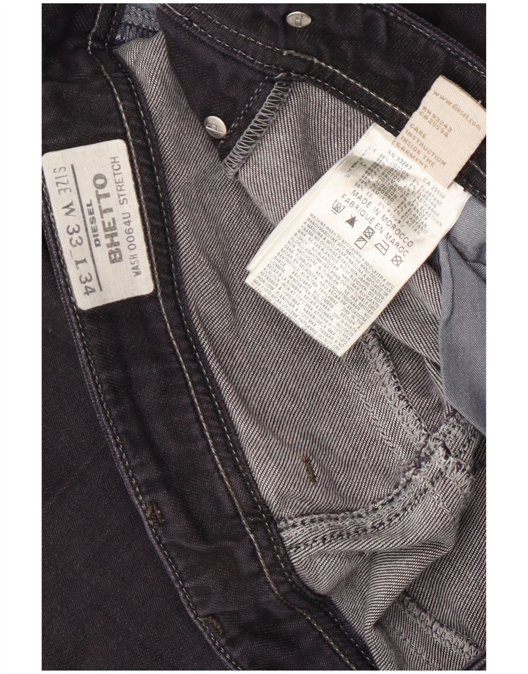 Diesel Herren Bhetto Stretch Straight Jeans W33 L34 Schwarze Baumwolle
