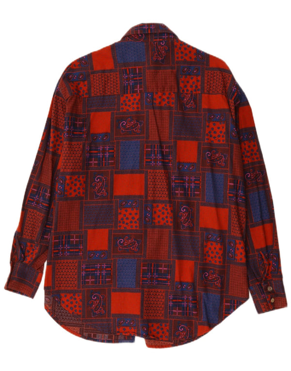 Vintage Damen Longline-Hemd EU 42 Große rote geometrische Baumwolle