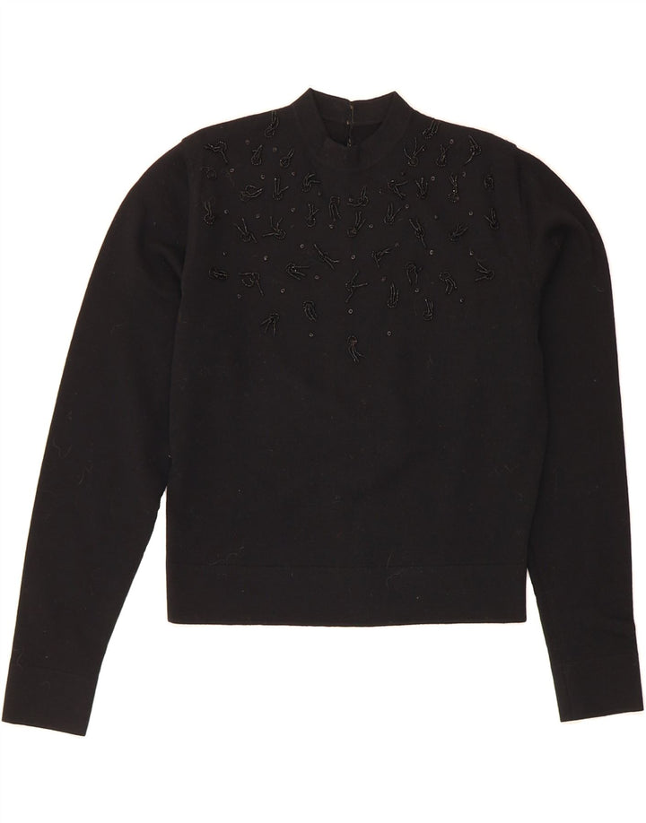 VINTAGE Womens Crop Blouse Top UK 12 Medium Black Vintage Vintage and Second-Hand Vintage from Messina Hembry 