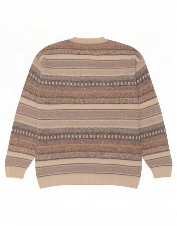 Vintage Herren V-Ausschnitt Pullover Pullover XL Beige gestreift Baumwolle