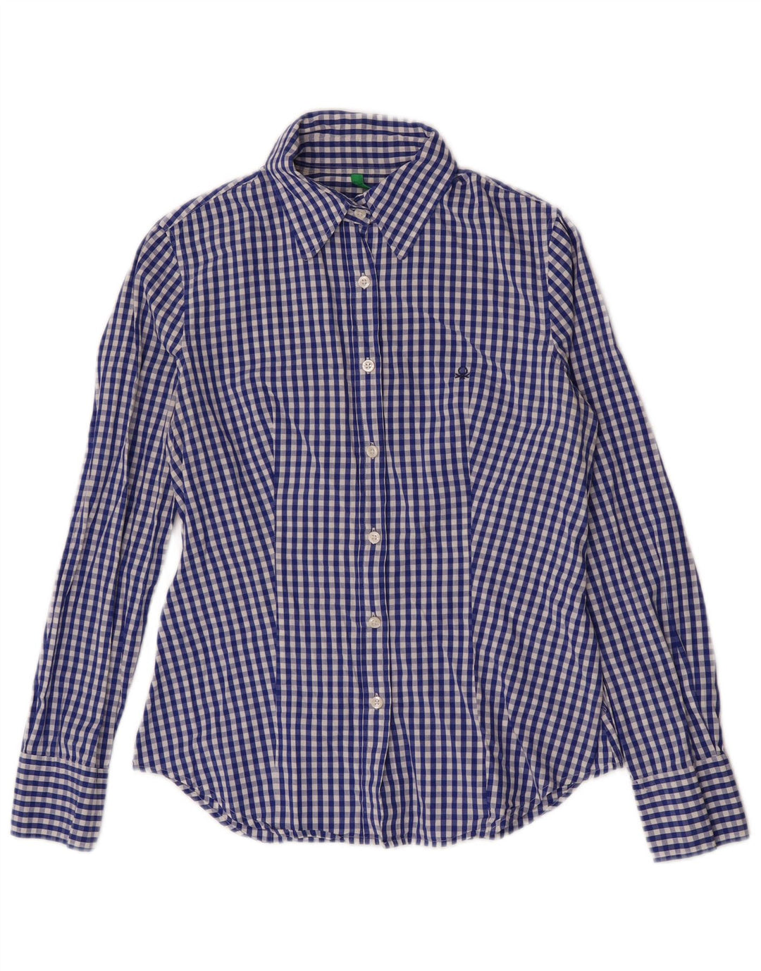 Benetton Damenhemd UK 10 Small Navy Blue Gingham