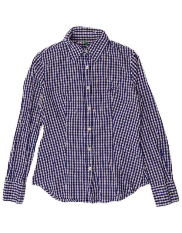Benetton Damenhemd UK 10 Small Navy Blue Gingham