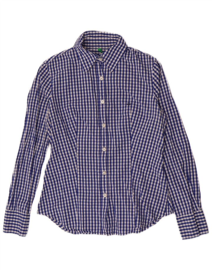 Benetton Damenhemd UK 10 Small Navy Blue Gingham