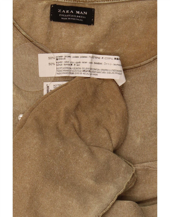 Zara Herren T-Shirt Top XL Beige meliert Polyester