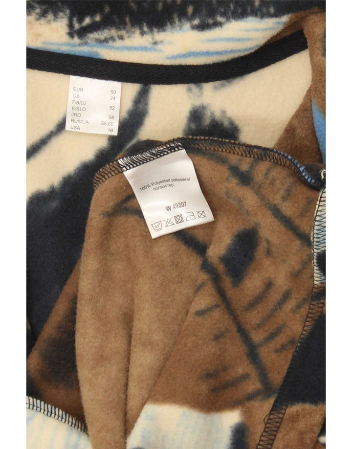 Vintage Damen Fleecejacke mit abstraktem Muster UK 24 4XL Braun Farbblock