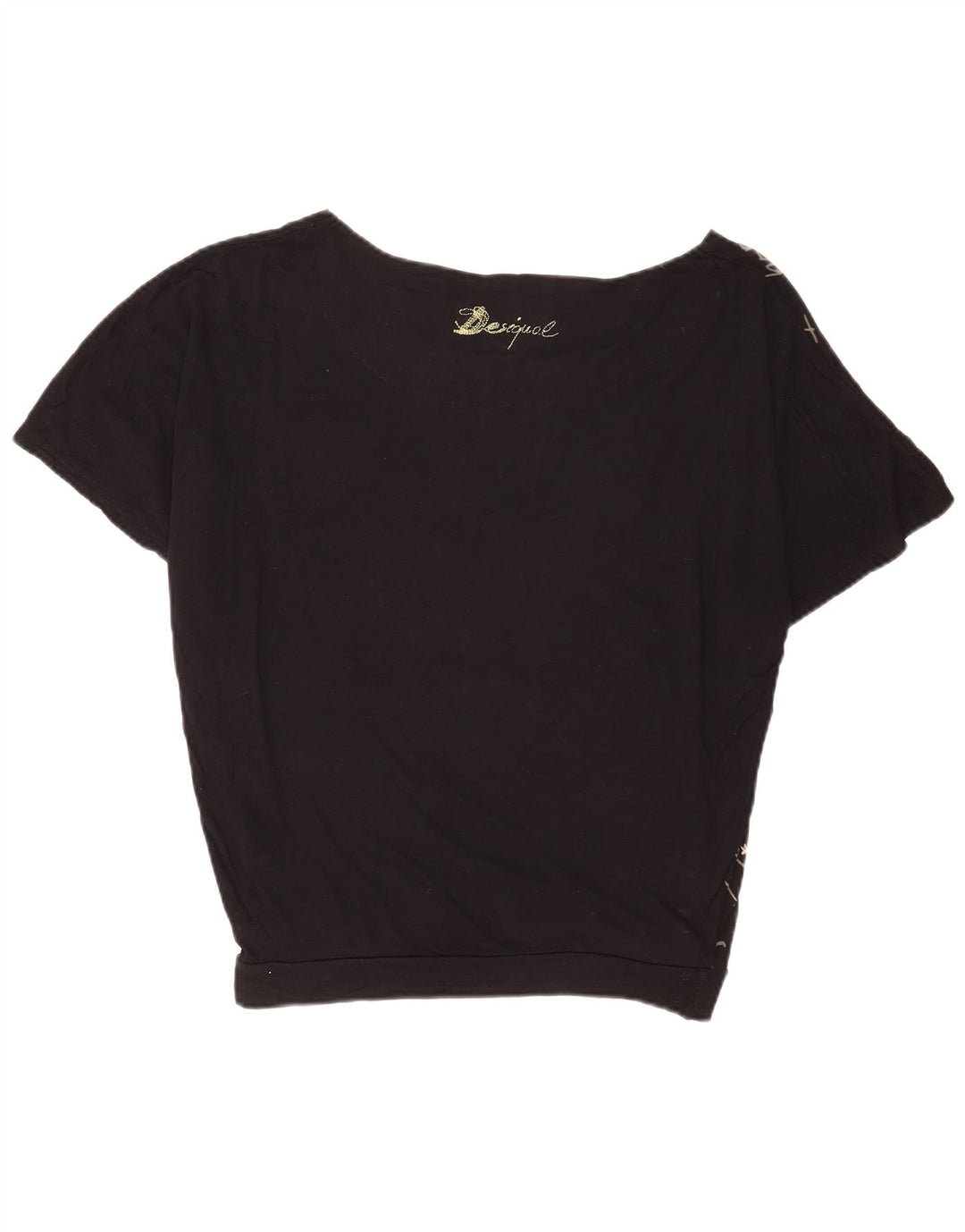 Desigual Damen Übergroßes grafisches T-Shirt-Oberteil UK 14 Mittelschwarze Viskose