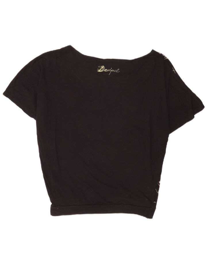 Desigual Damen Übergroßes grafisches T-Shirt-Oberteil UK 14 Mittelschwarze Viskose