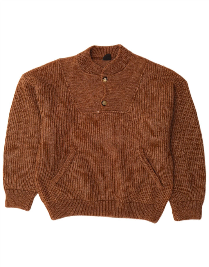 Ivy Oxford Herren-Pullover mit Knopfkragen, große braune Wolle