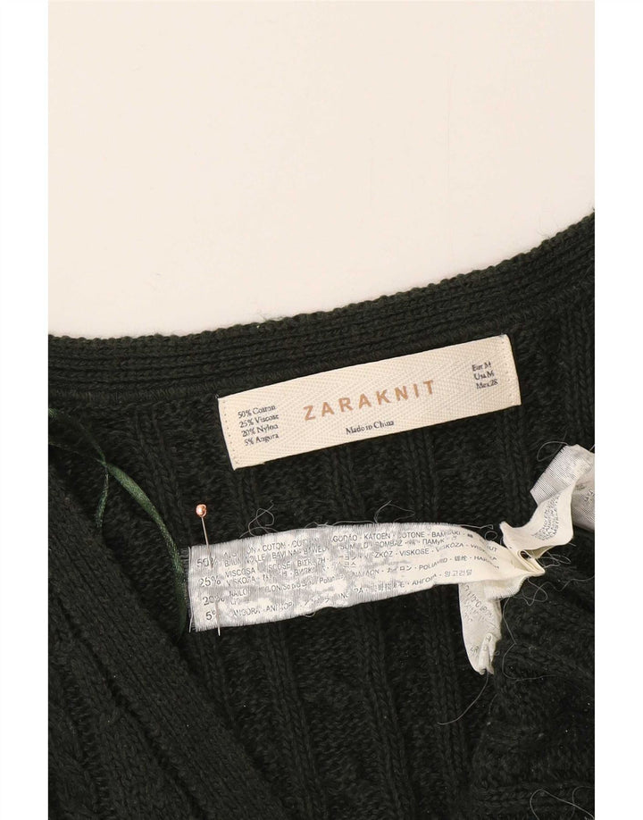 Zara Damen-Cardigan-Pullover UK 12 Mittelgrüne Baumwolle