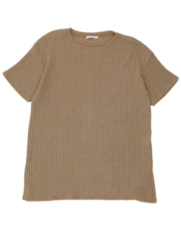 Zara Damen Trafaluc T-Shirt Top UK 16 Large Braun geflecktes Polyester