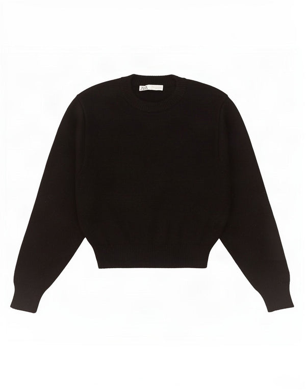 Zara Damen Crop Crew Neck Pullover Pullover UK 10 Small Schwarze Viskose