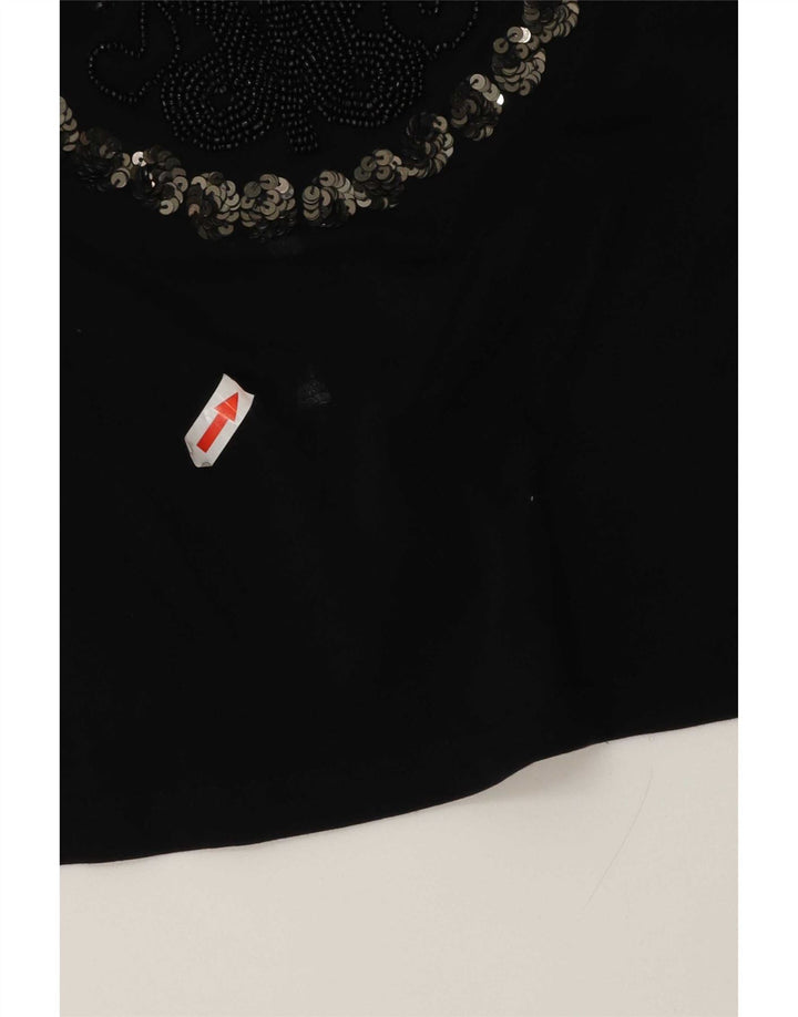Diesel Womens Graphic Top Langarm UK 8 Small Schwarz Baumwolle