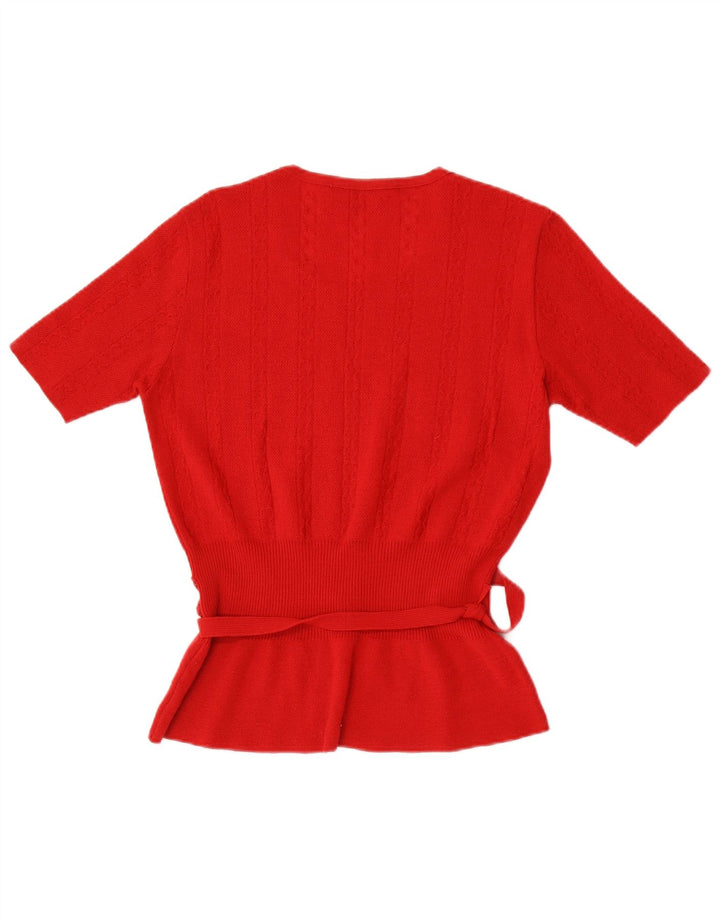 Lebole Damen-Pullover mit kurzen Ärmeln und Rundhalsausschnitt, UK 14, mittelrote Wolle
