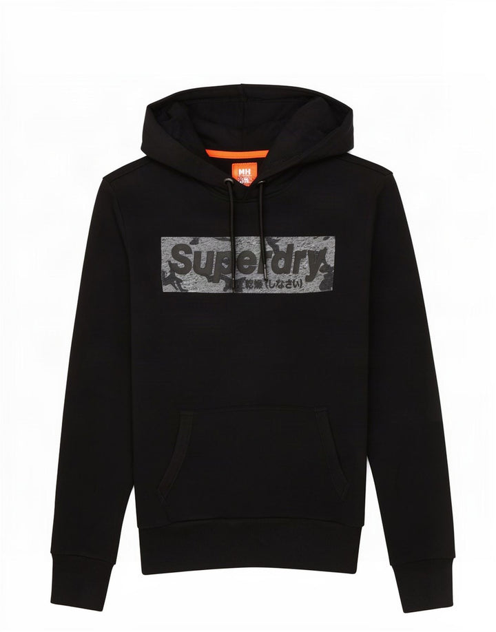 Superdry Herren-Kapuzenpullover mit Grafik, Größe S, schwarze Baumwolle