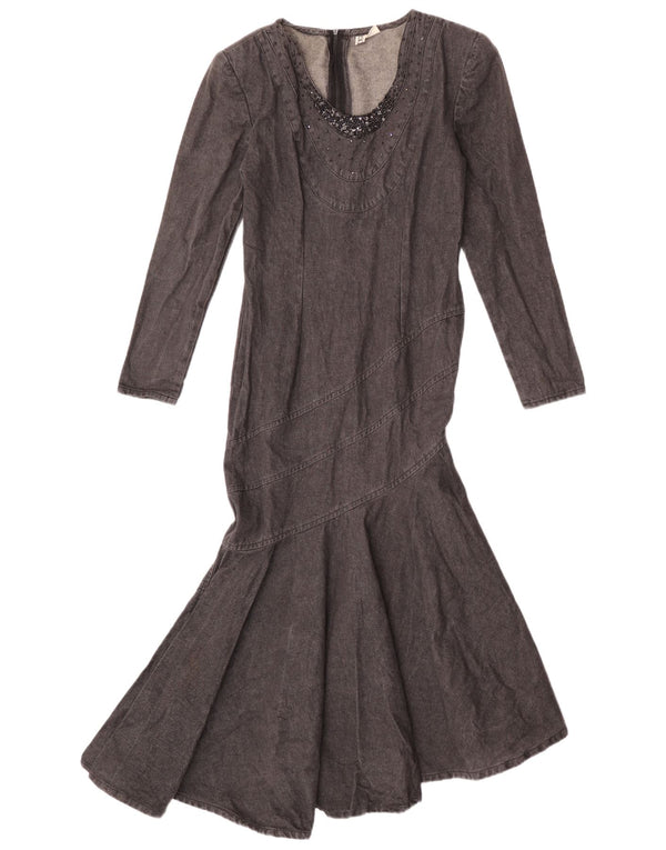 Paradise Damen Langarm-Denim-Meerjungfrauenkleid US 1 XS Schwarze Baumwolle