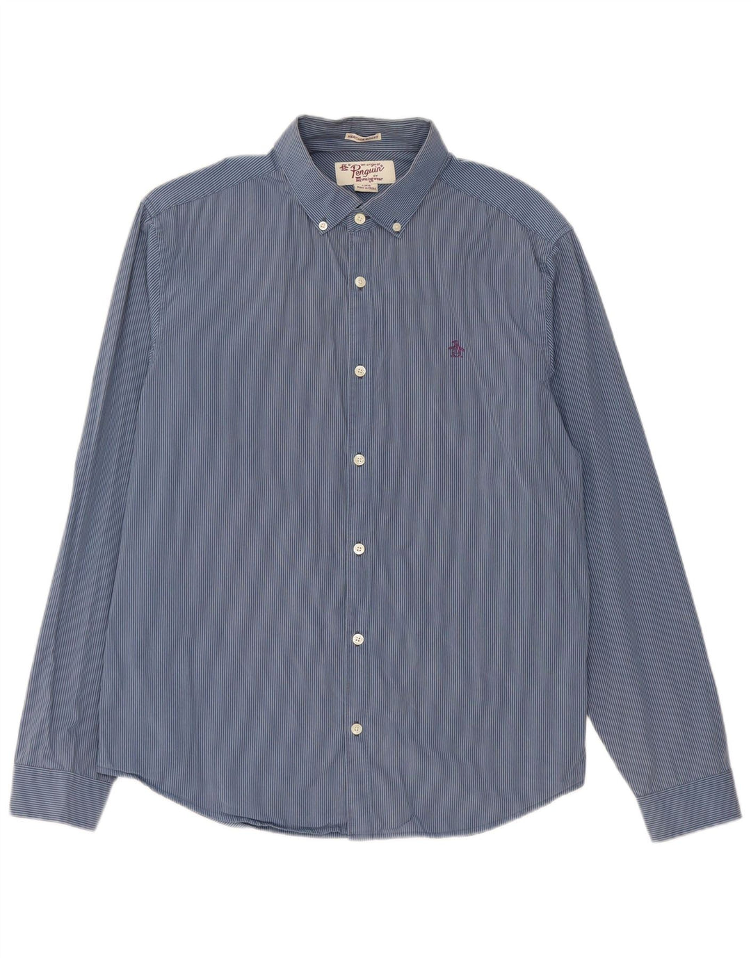 Penguin Herren Heritage Slim Fit Hemd, groß, blauer Nadelstreifen