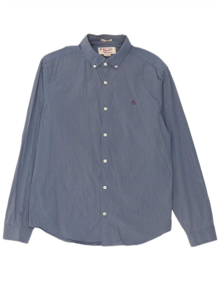 Penguin Herren Heritage Slim Fit Hemd, groß, blauer Nadelstreifen