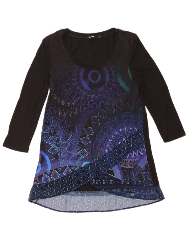 Desigual Womens Graphic 3/4 Sleeve Tunic Dress UK 6 XS Schwarz Geometrisch