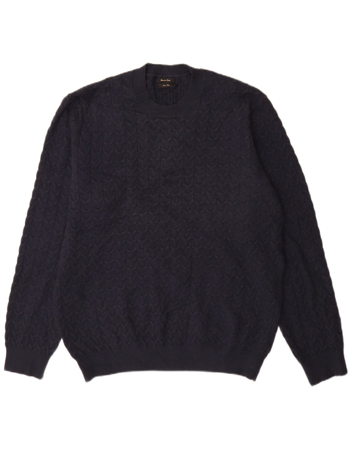 Massimo Dutti Herren-Pullover mit Rundhalsausschnitt, XL, marineblaue Viskose