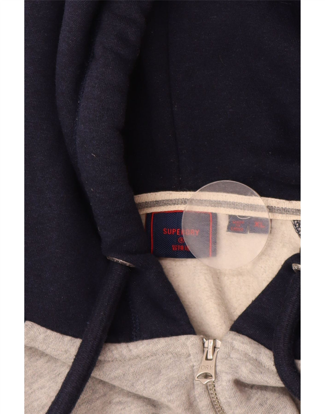 SUPERDRY Herren-Kapuzenpullover mit Reißverschluss, XL, graue Farbblock-Baumwolle