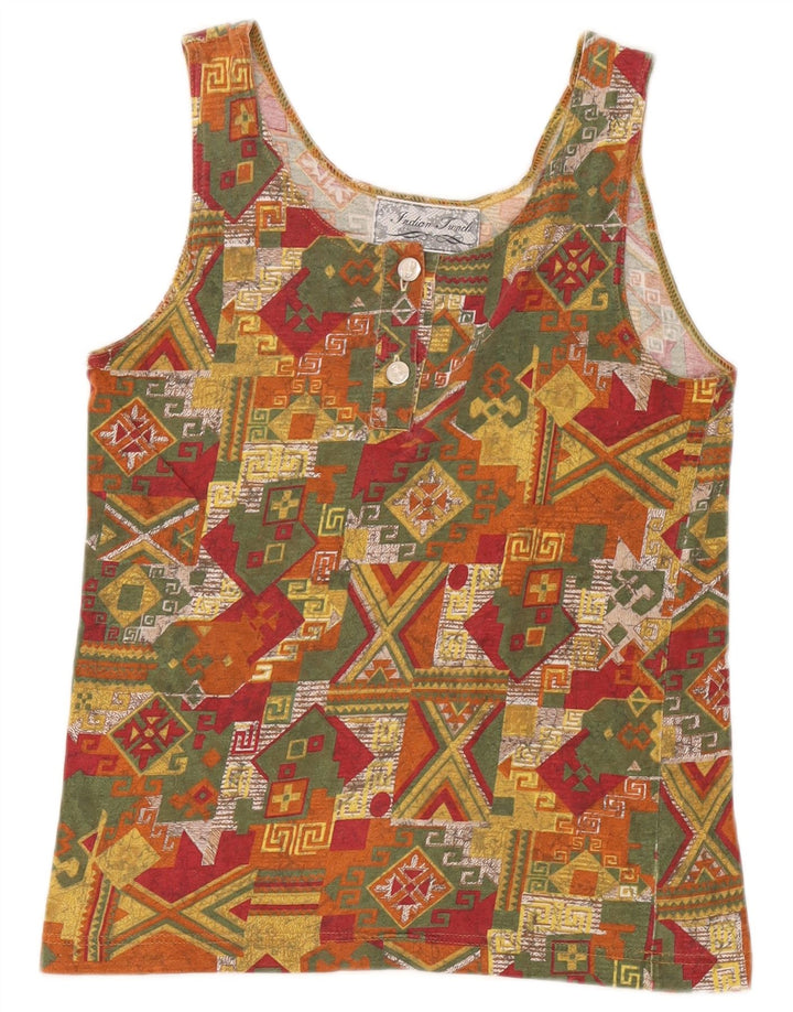 Vintage Damen Crop Weste Top UK 10 Klein Mehrfarbig Geometrisch