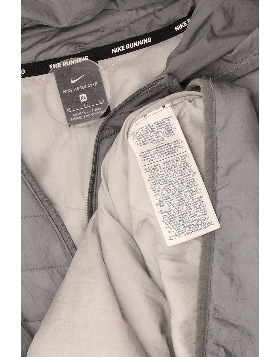 Nike Herren-Jacke mit Kapuze, gepolstert, Größe 42, XL, graues Nylon