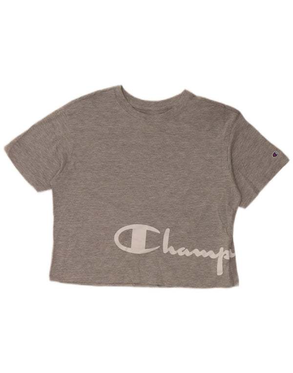 CHAMPION Damen Crop Graphic T-Shirt Top UK 10 Small Grau Baumwolle